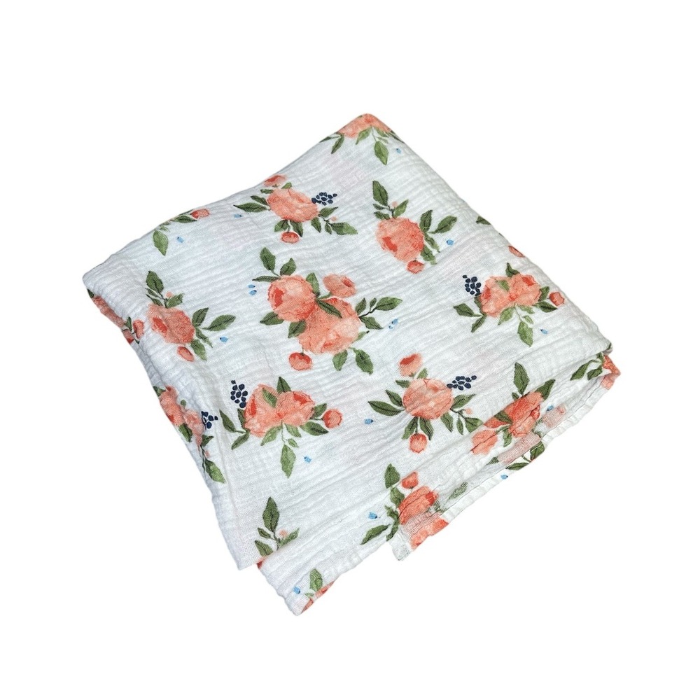 LITTLE UNICORN COTTON MUSLIN SWADDLE BLANKET‎ Watercolor Roses Peach 46"x46"
